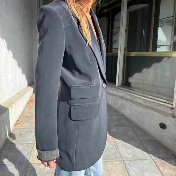 90s Jones New York 100% Silk Blazer 6 | Midnight Blue Minimalist Power Jacket - Picture 2 of 8